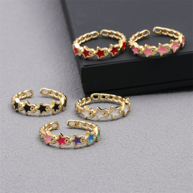 1 Piece Modern Style Star Copper Enamel Open Ring display picture 7