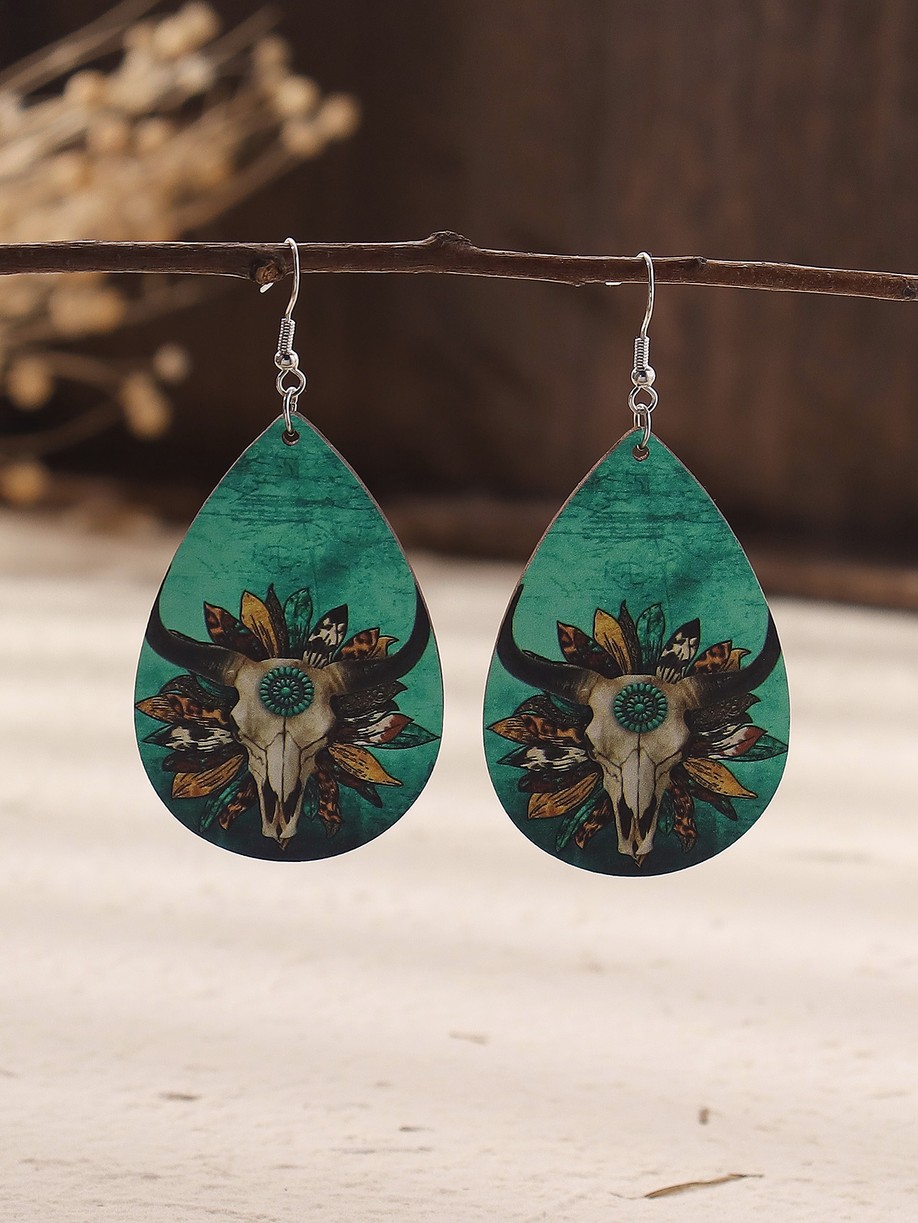 Wholesale Jewelry 1 Pair Cowboy Style Water Droplets Cattle Wood Drop Earrings display picture 1