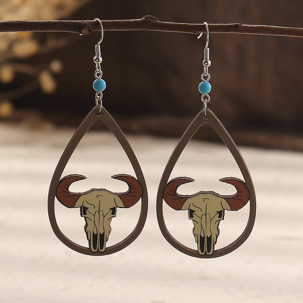Wholesale Jewelry 1 Pair Cowboy Style Water Droplets Cattle Wood Drop Earrings display picture 10