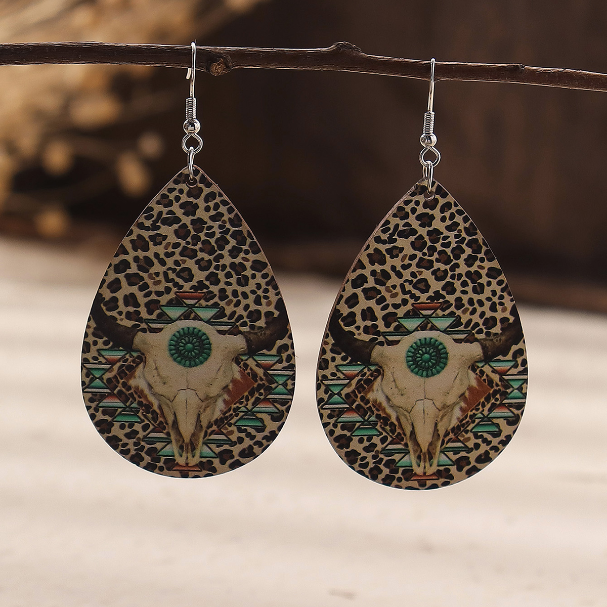 Wholesale Jewelry 1 Pair Cowboy Style Water Droplets Cattle Wood Drop Earrings display picture 4