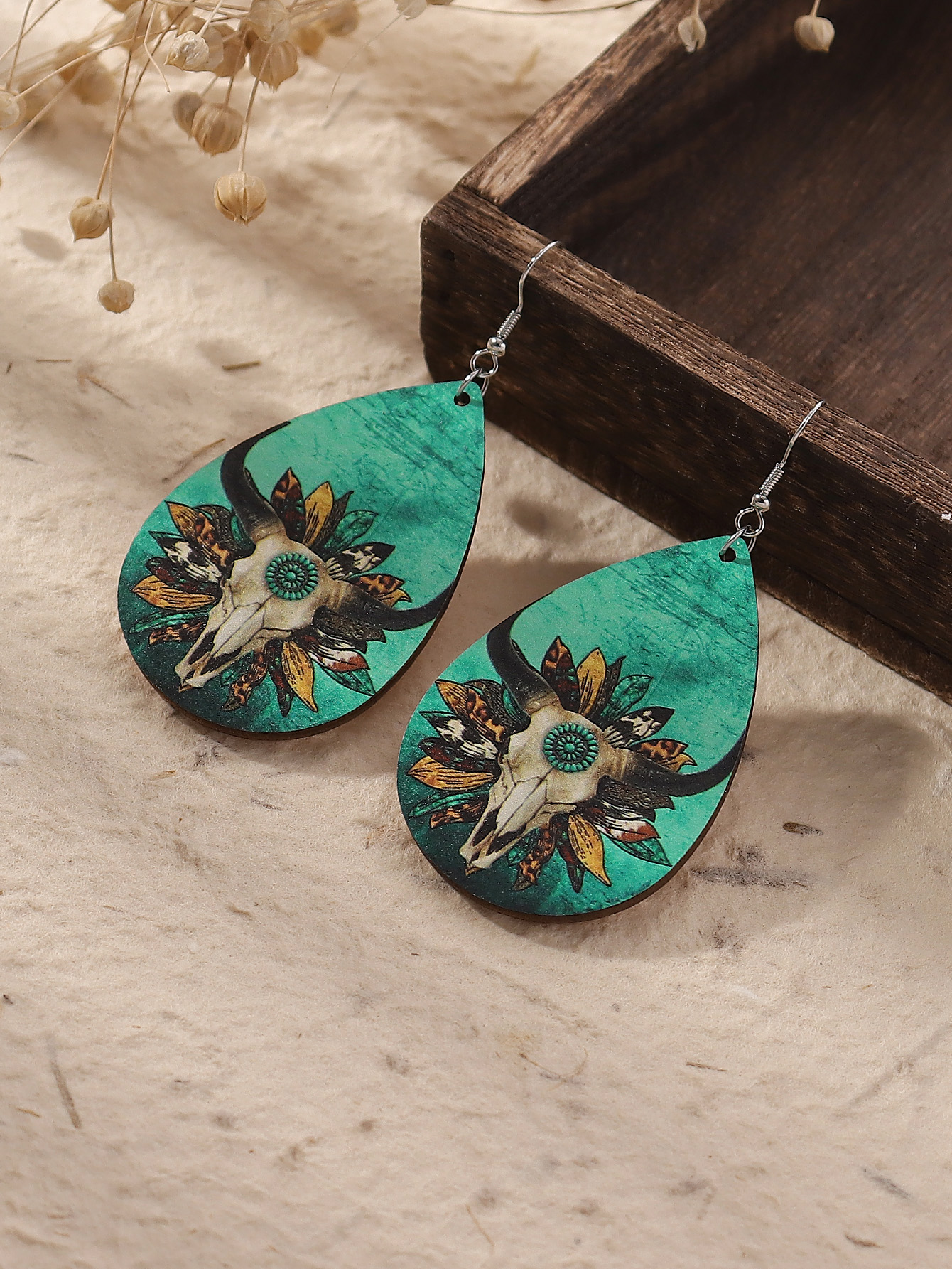 Wholesale Jewelry 1 Pair Cowboy Style Water Droplets Cattle Wood Drop Earrings display picture 2