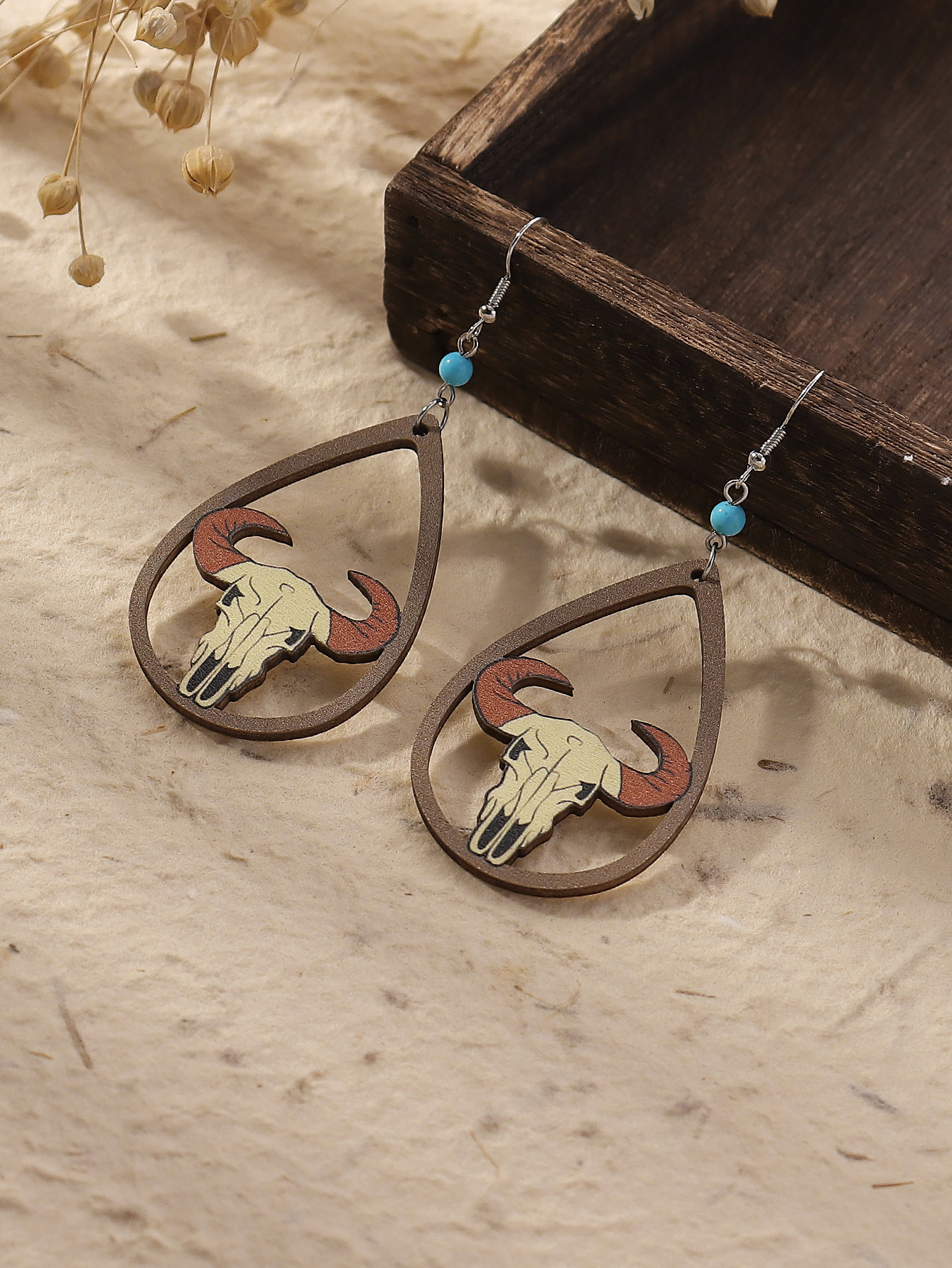 Wholesale Jewelry 1 Pair Cowboy Style Water Droplets Cattle Wood Drop Earrings display picture 11