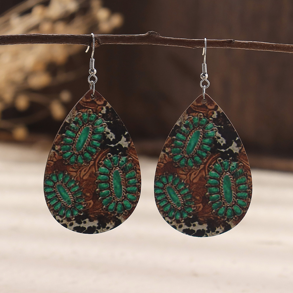 Wholesale Jewelry 1 Pair Bohemian Water Droplets Wood Drop Earrings display picture 4