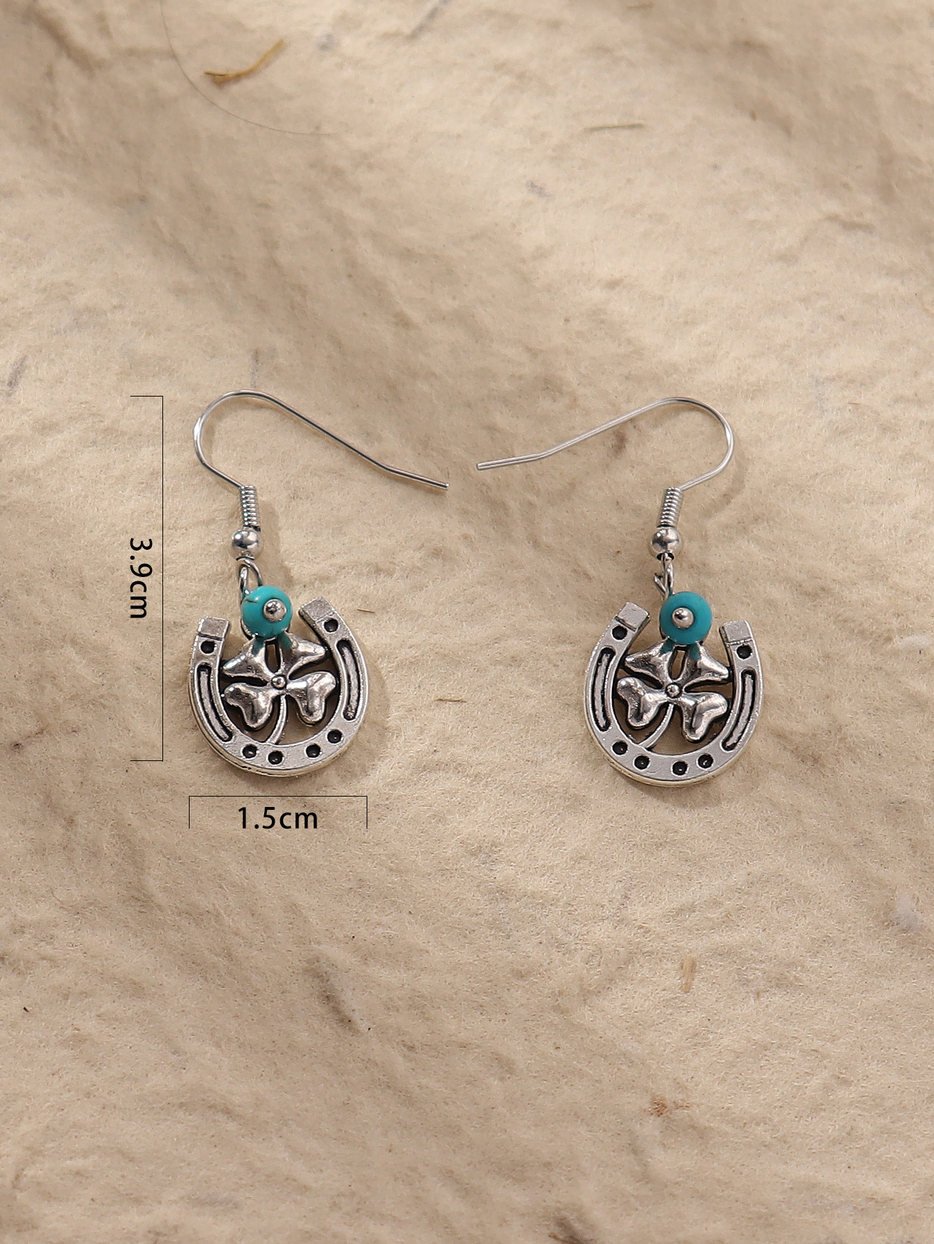 Wholesale Jewelry 1 Pair Retro Ethnic Style Four Leaf Clover Alloy Turquoise Drop Earrings display picture 3