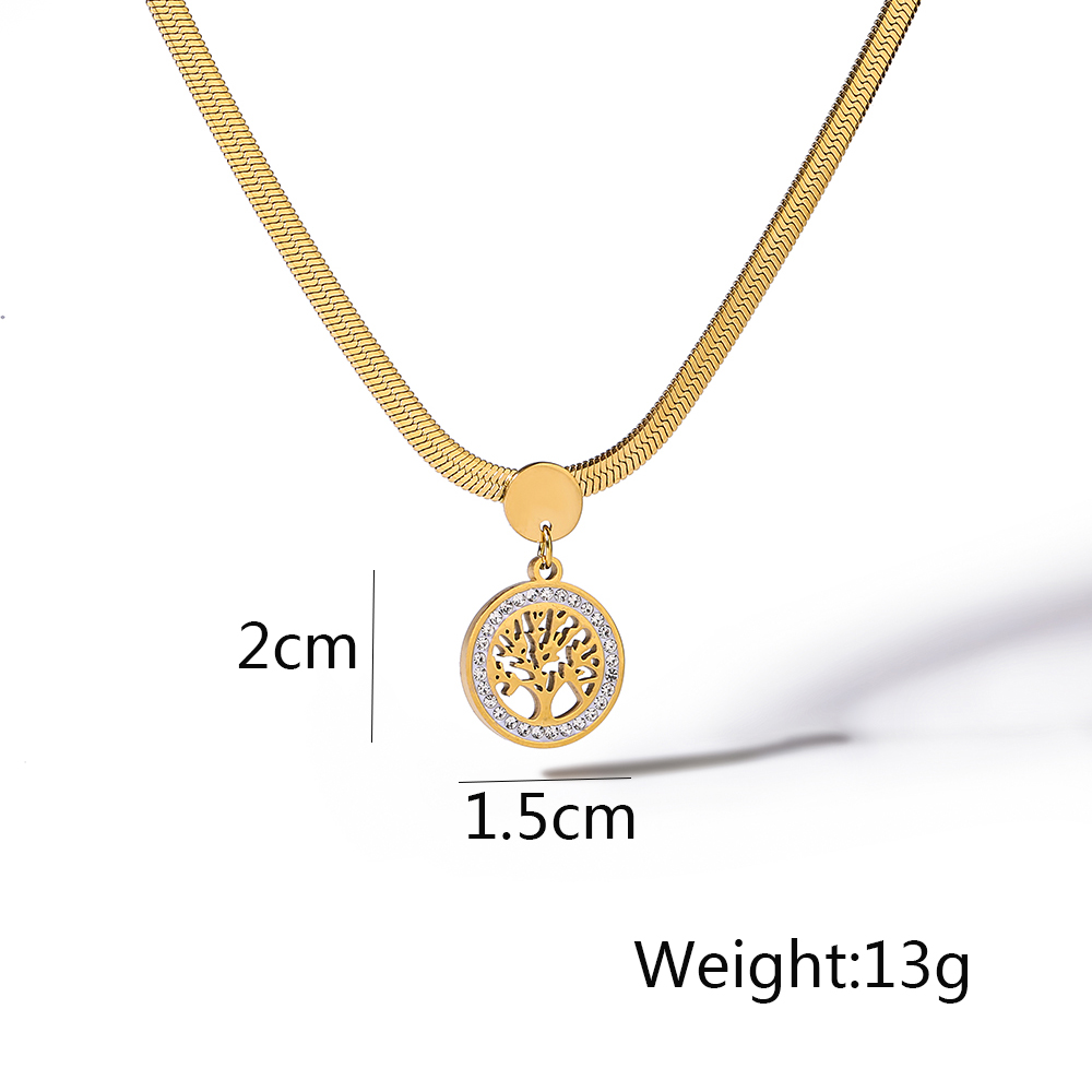 304 Stainless Steel 18K Gold Plated Artistic Plating Inlay Tree Zircon Pendant Necklace display picture 1