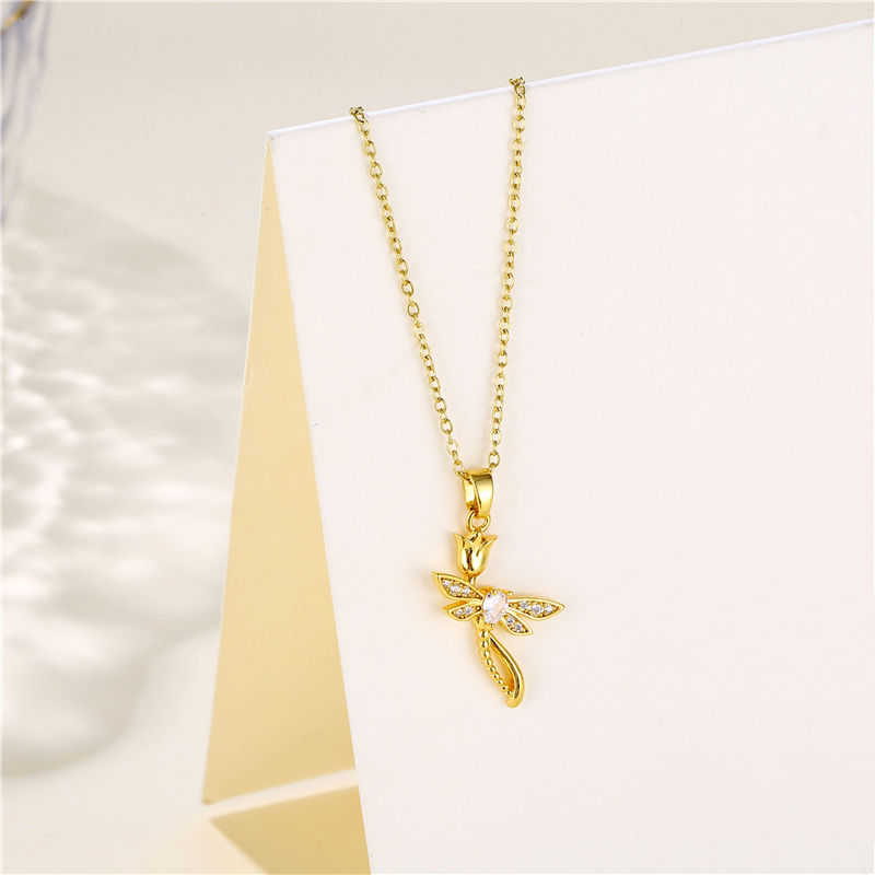Stainless Steel Titanium Steel 18K Gold Plated Korean Style Plating Inlay Cross Swan Eye Zircon Pendant Necklace display picture 13