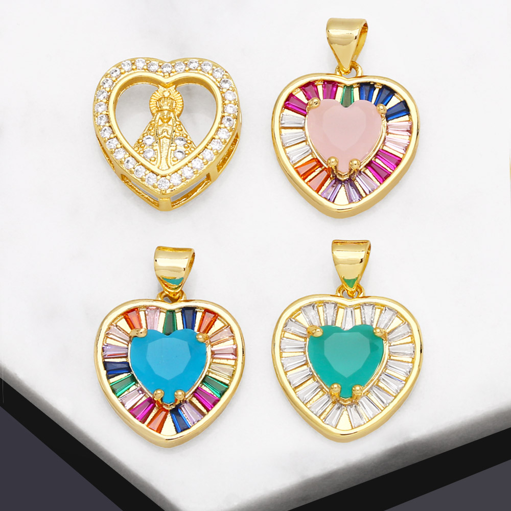 1 Piece Classic Style Heart Shape Copper Inlay Zircon 18k Gold Plated Pendants Jewelry Accessories display picture 2