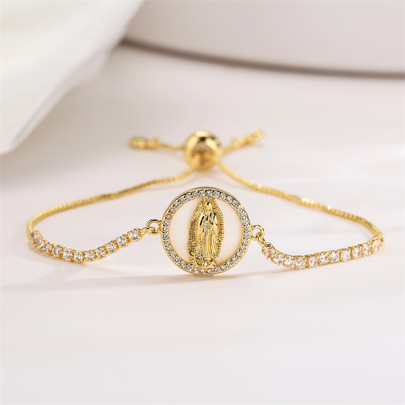 Classic Style Round Virgin Mary Copper Zircon Bracelets In Bulk display picture 3