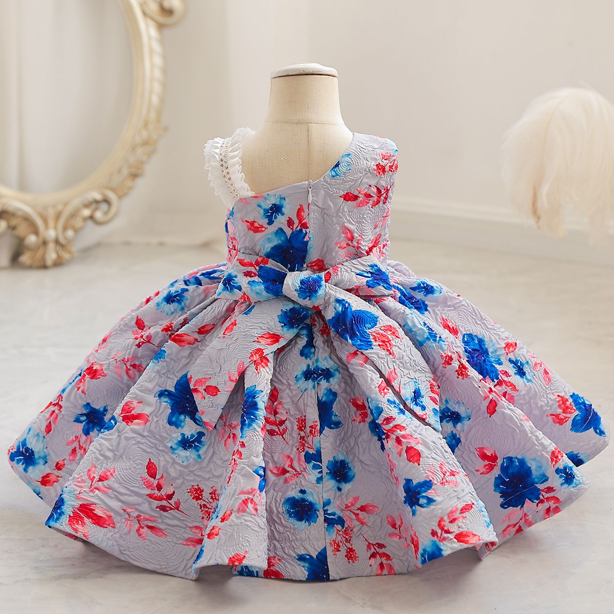 Mignon Fleur Impression Polyester Filles Robes display picture 2