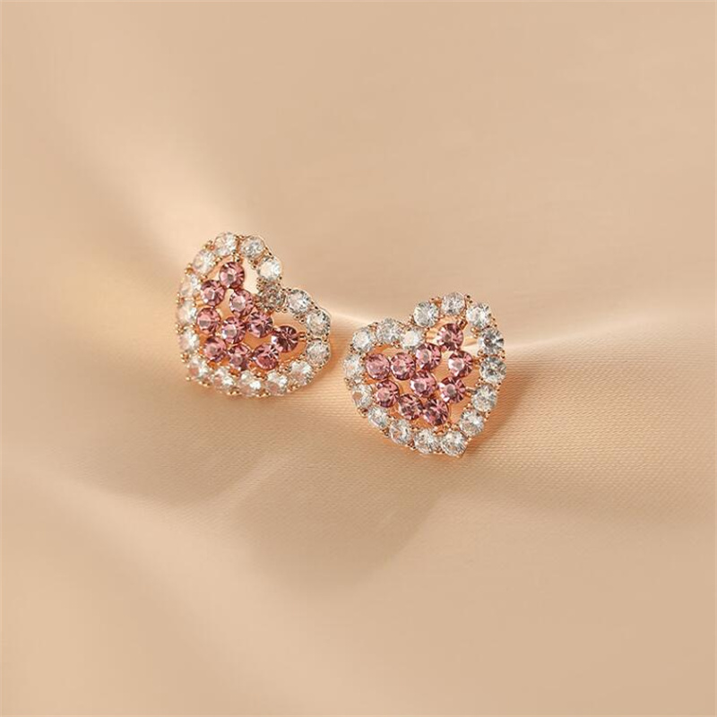 Wholesale Jewelry 1 Pair Sweet Heart Shape Alloy Rhinestones Gold Plated Ear Studs display picture 3
