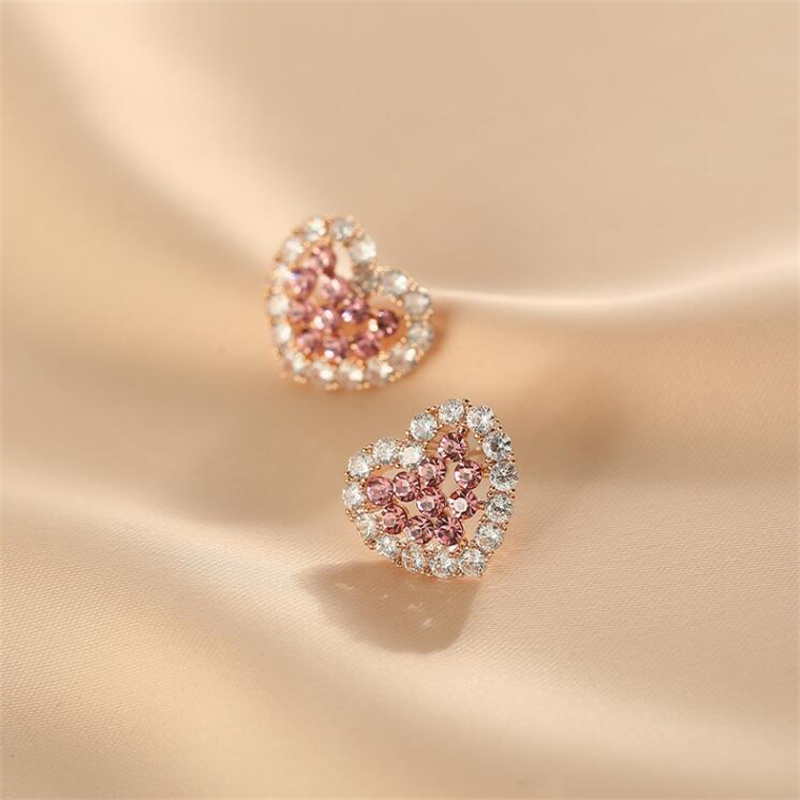 Wholesale Jewelry 1 Pair Sweet Heart Shape Alloy Rhinestones Gold Plated Ear Studs display picture 4