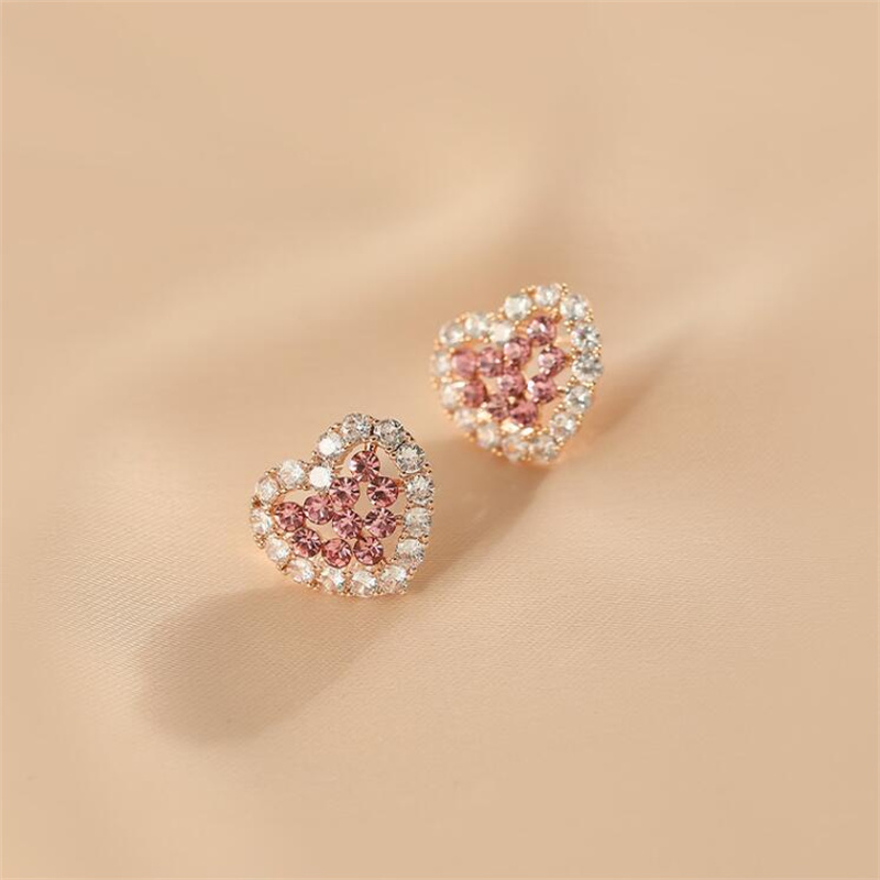 Bijoux En Gros 1 Paire Sucré Forme De Cœur Alliage Strass Plaqué Or Boucles D'oreilles display picture 1