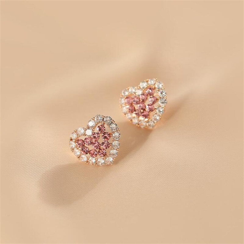 Wholesale Jewelry 1 Pair Sweet Heart Shape Alloy Rhinestones Gold Plated Ear Studs display picture 1