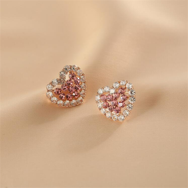 Wholesale Jewelry 1 Pair Sweet Heart Shape Alloy Rhinestones Gold Plated Ear Studs display picture 6