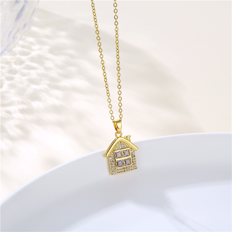 Copper 18K Gold Plated Artistic Plating Inlay House Teapot Butterfly Zircon Pendant Necklace display picture 5