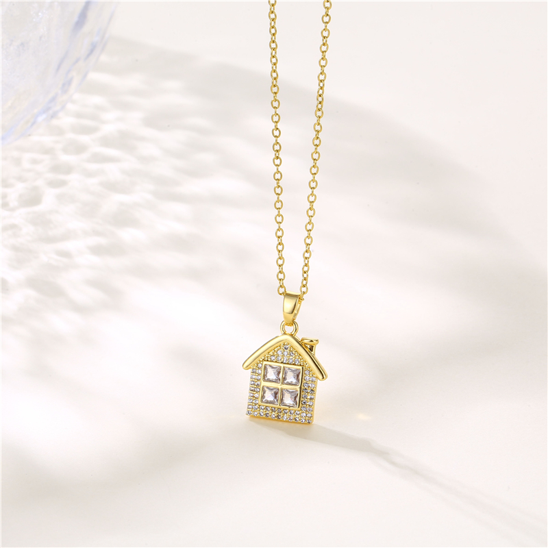 Copper 18K Gold Plated Artistic Plating Inlay House Teapot Butterfly Zircon Pendant Necklace display picture 6