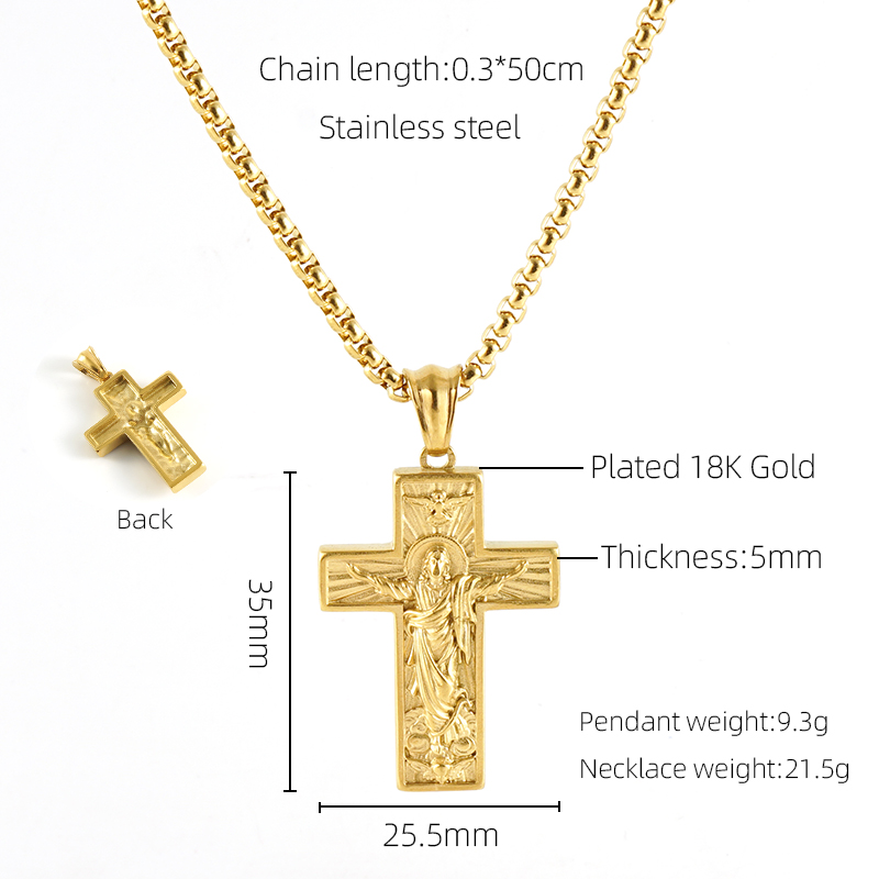 Stainless Steel 18K Gold Plated Retro Plating Cross Titanium Steel Pendant Necklace display picture 1