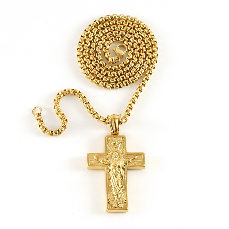 Stainless Steel 18K Gold Plated Retro Plating Cross Titanium Steel Pendant Necklace display picture 2