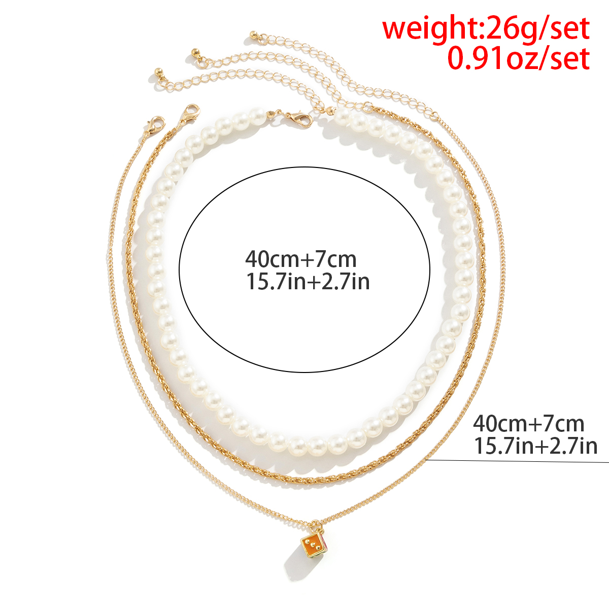 Wholesale Jewelry Casual Round Dice Imitation Pearl Alloy Iron Beaded Chain Layered Necklaces display picture 1