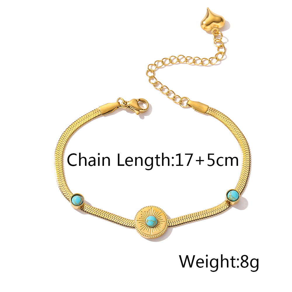 Wholesale 1 Piece Artistic Round Square Titanium Steel 18k Gold Plated Turquoise Zircon Bracelets display picture 1