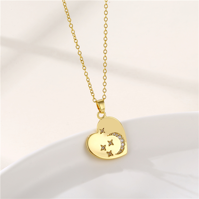 Stainless Steel Titanium Steel 18K Gold Plated INS Style Plating Inlay Sun Heart Shape Whale Zircon Pendant Necklace display picture 17