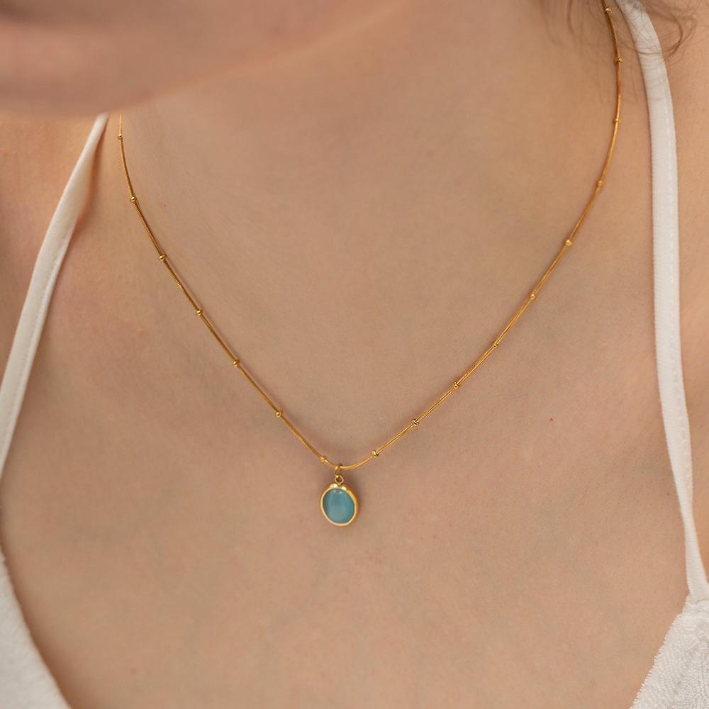 Elegant Round Stainless Steel Inlay Opal 18k Gold Plated Pendant Necklace display picture 7