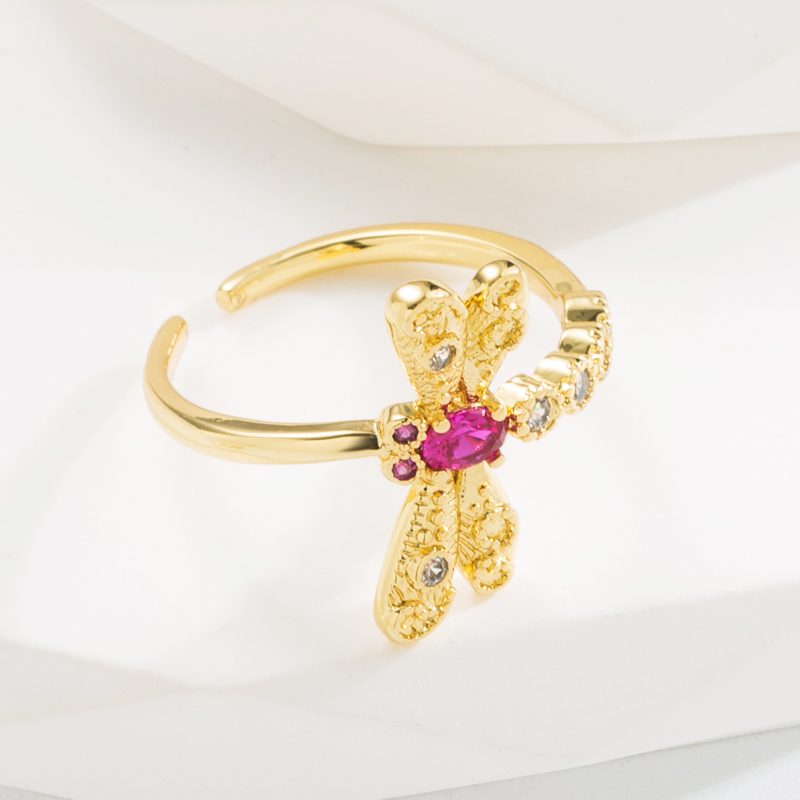 Baroque Style Dragonfly Copper Plating Inlay Zircon Gold Plated Open Ring display picture 5
