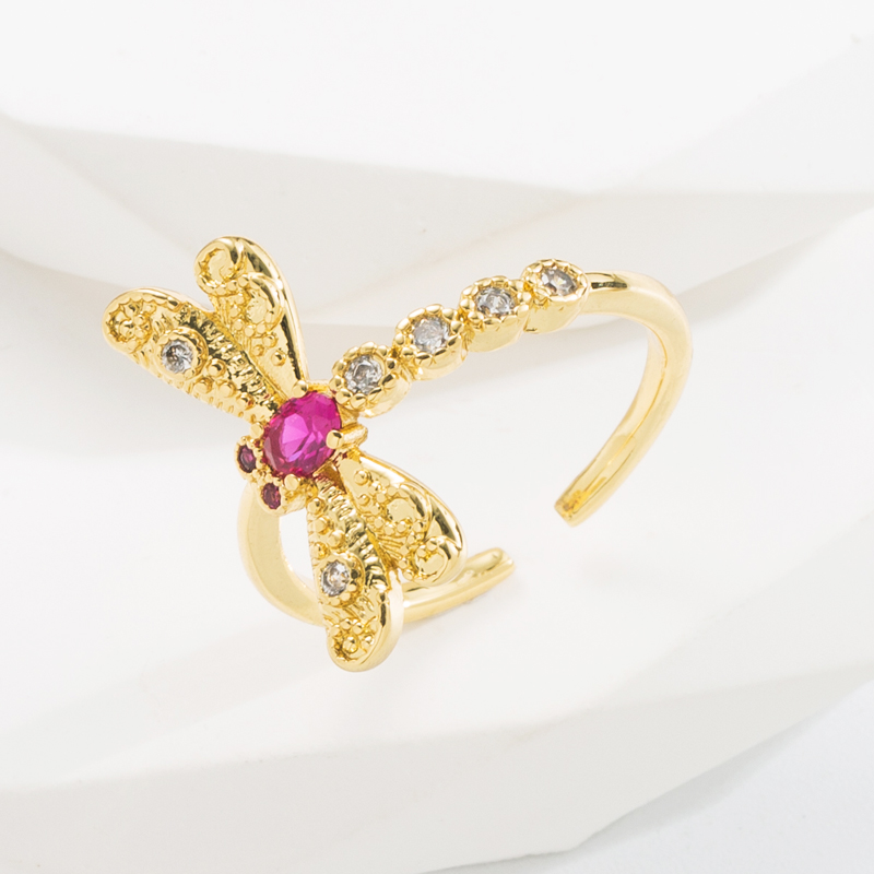 Baroque Style Dragonfly Copper Plating Inlay Zircon Gold Plated Open Ring display picture 6