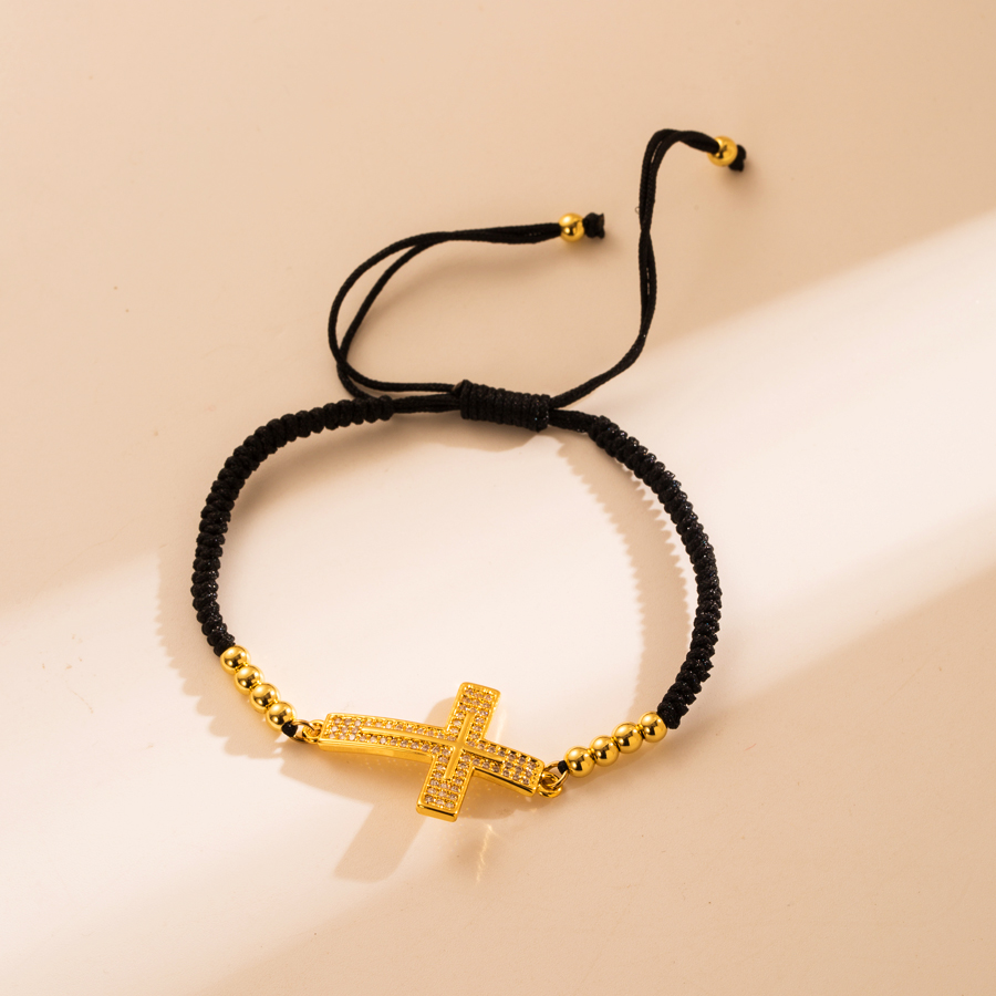 Ins Style Mama Cross Devil's Eye Bee Rope Copper 18k Gold Plated Zircon Bracelets In Bulk display picture 1