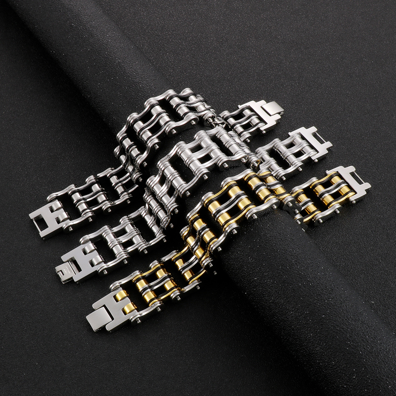 Hip-Hop Solid Color Stainless Steel Patchwork 18K Gold Plated Men'S Bracelets display picture 4