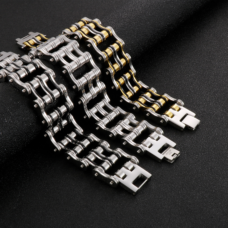 Hip-Hop Solid Color Stainless Steel Patchwork 18K Gold Plated Men'S Bracelets display picture 3