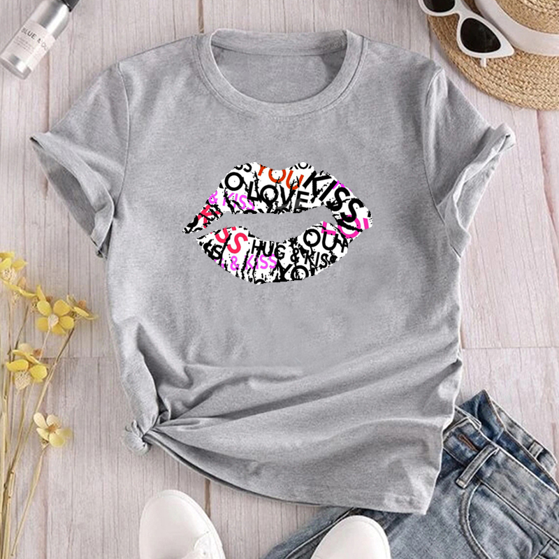 Casual Mouth Letter Polyester Round Neck Short Sleeve Regular Sleeve Printing T-shirt display picture 8