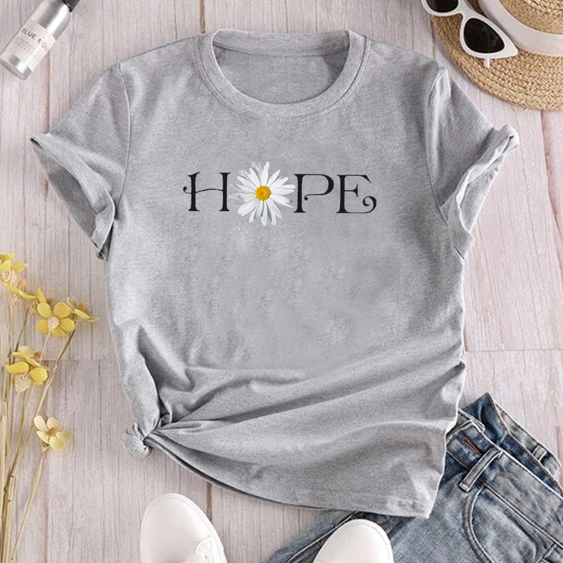 Casual Letter Daisy Polyester Round Neck Short Sleeve Regular Sleeve Printing T-shirt display picture 8