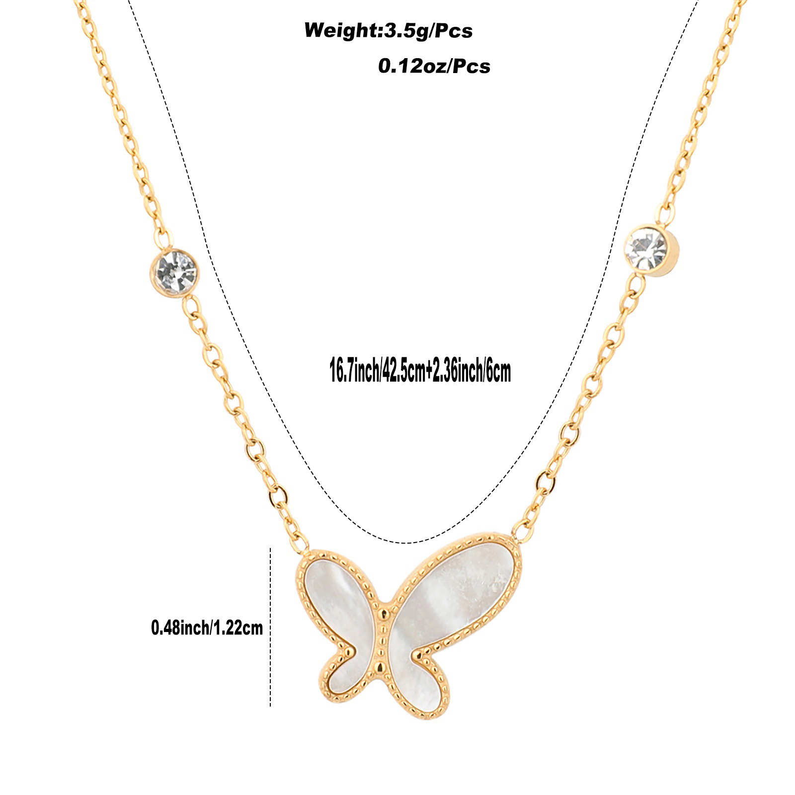 Glam Butterfly Stainless Steel Plating Inlay Artificial Diamond Shell 18k Gold Plated Pendant Necklace display picture 1