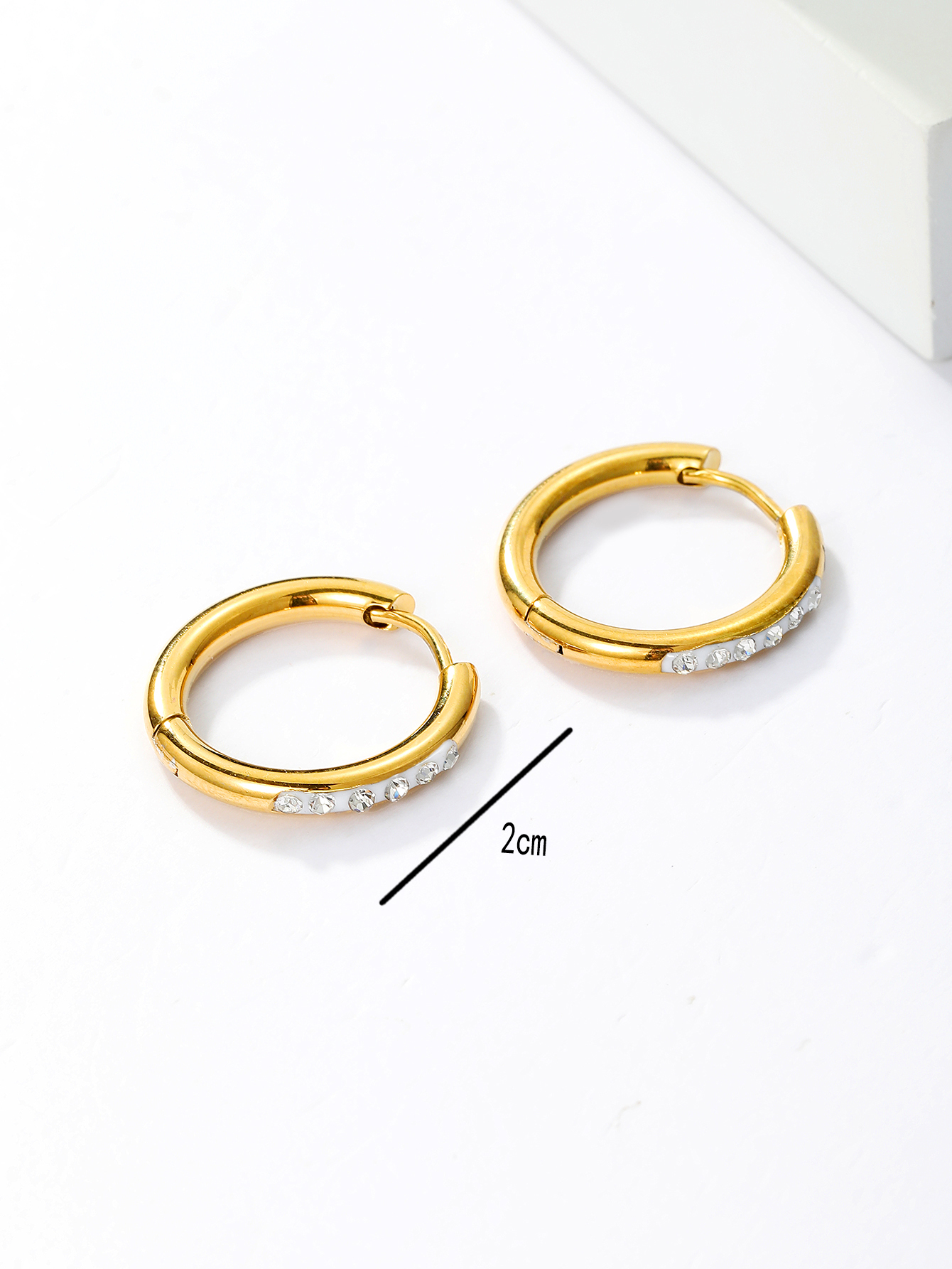 1 Pair Cool Style Circle Plating Inlay Stainless Steel Rhinestones 18K Gold Plated Hoop Earrings display picture 2