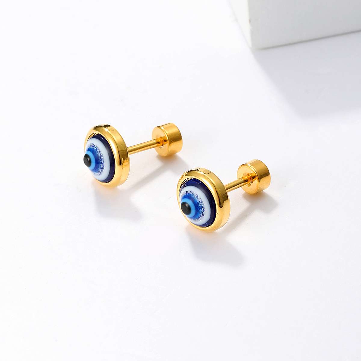 1 Pair Cool Style Devil'S Eye Plating Inlay Stainless Steel Resin 18K Gold Plated Ear Studs display picture 2