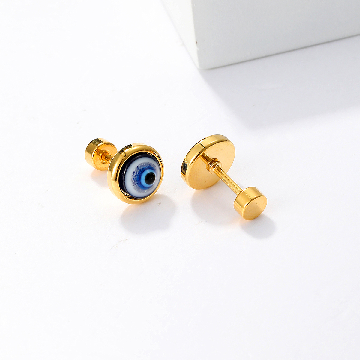 1 Pair Cool Style Devil'S Eye Plating Inlay Stainless Steel Resin 18K Gold Plated Ear Studs display picture 4