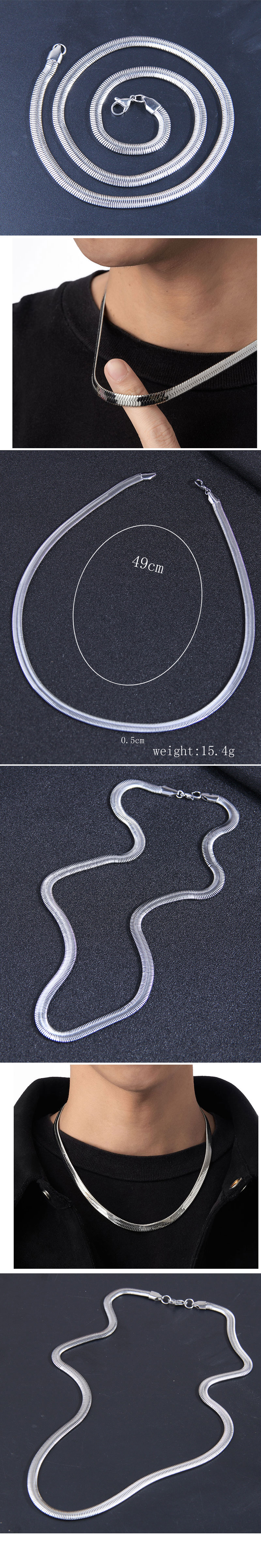 0.5 * 49cm Fashion Concise Flat Snake Blade Stainless Steel Men Elegant Necklace display picture 1