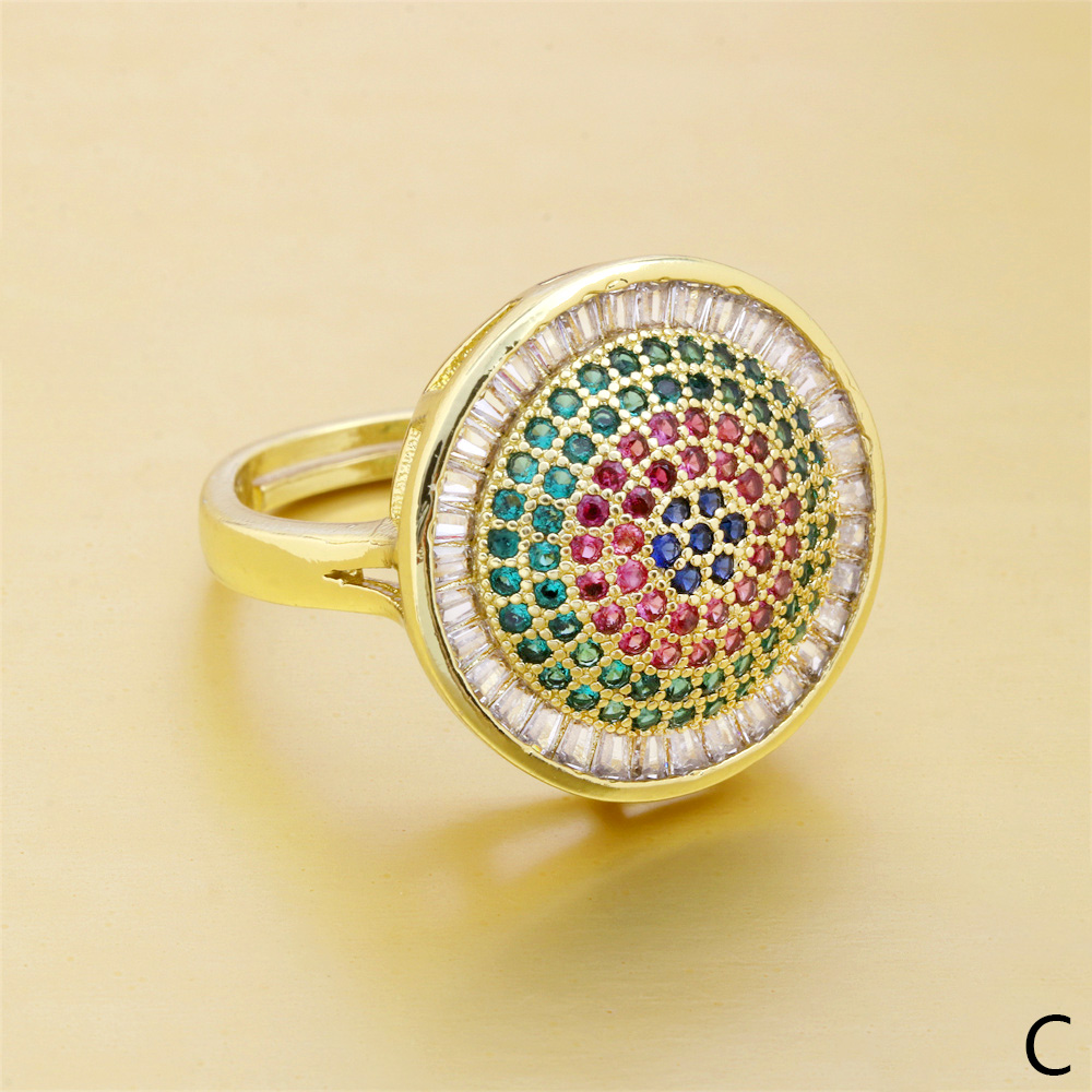 1 Piece Casual Round Copper Plating Inlay Zircon Gold Plated Open Ring display picture 3