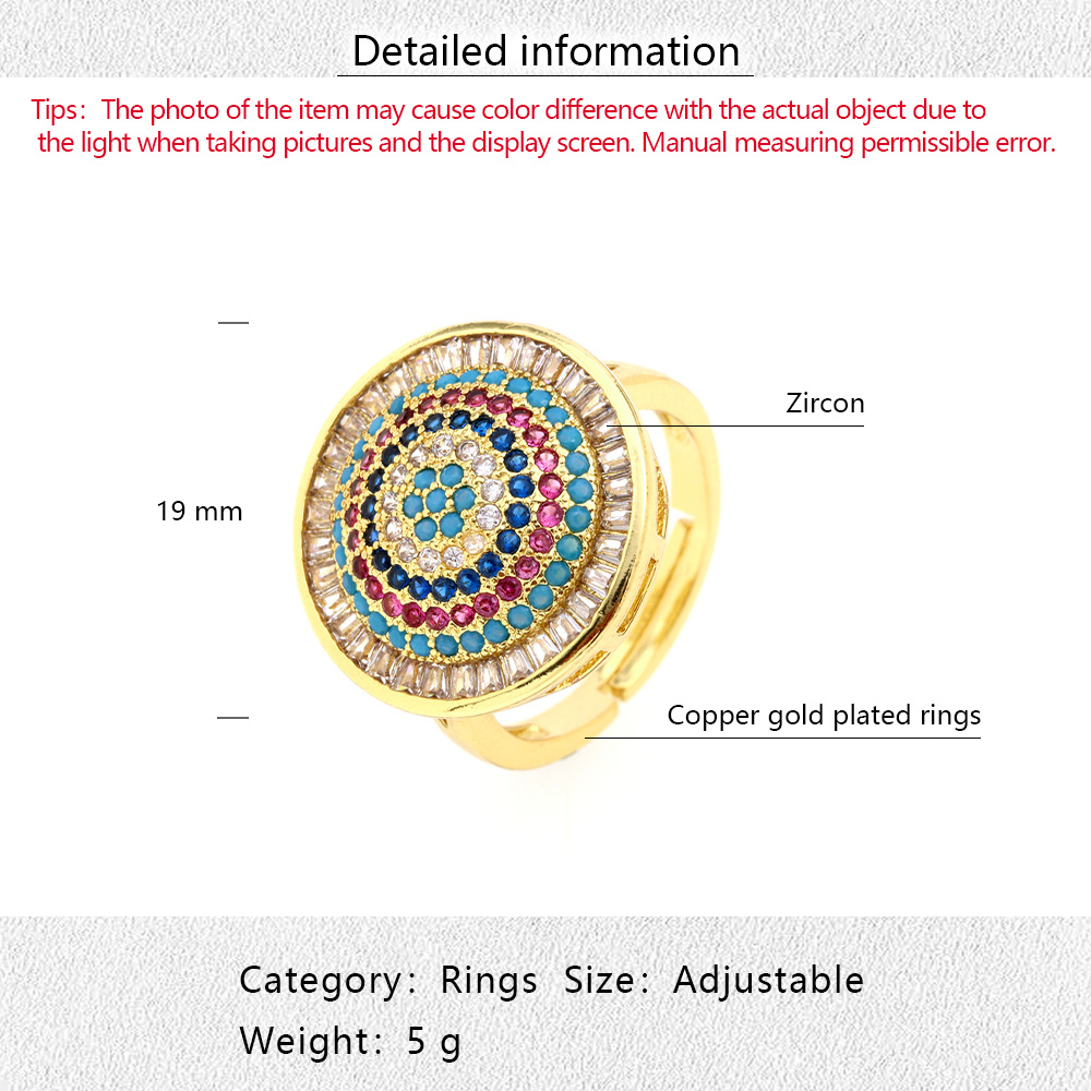 1 Piece Casual Round Copper Plating Inlay Zircon Gold Plated Open Ring display picture 2