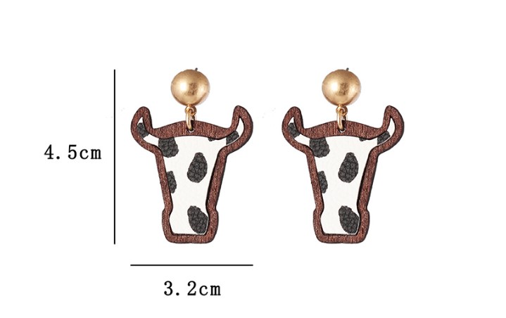 1 Pair Hip-hop Bull Head Leopard Pu Leather Wood Women's Drop Earrings display picture 5