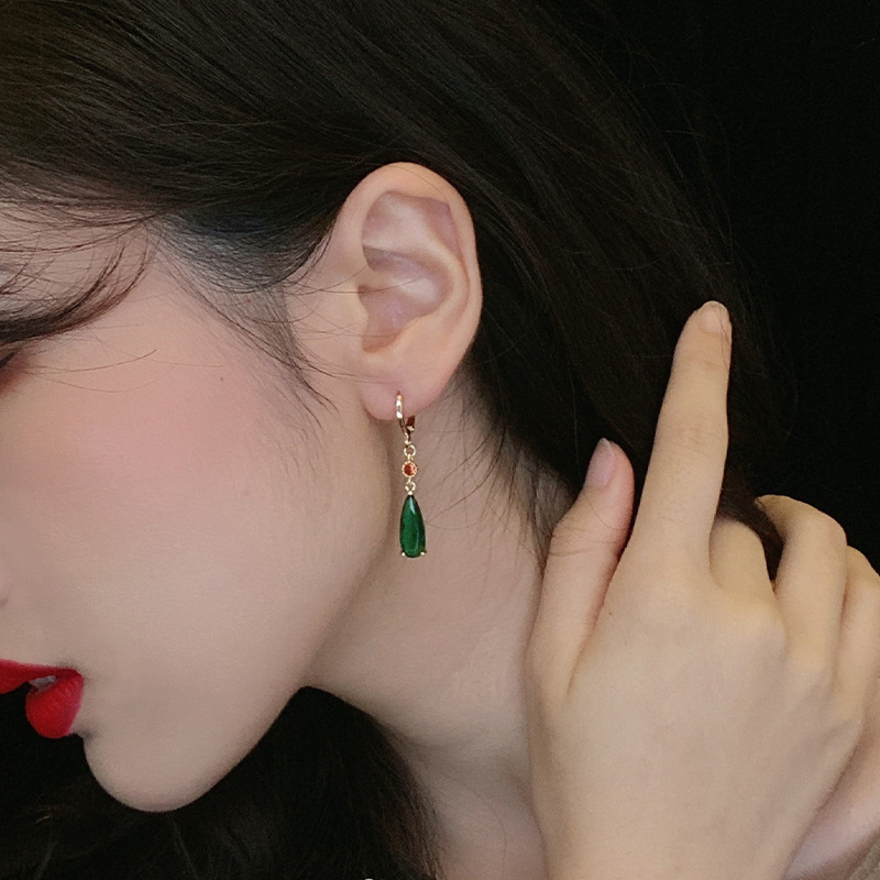 1 Pair Simple Style Water Droplets Inlay Alloy Gem Glass Drop Earrings display picture 8