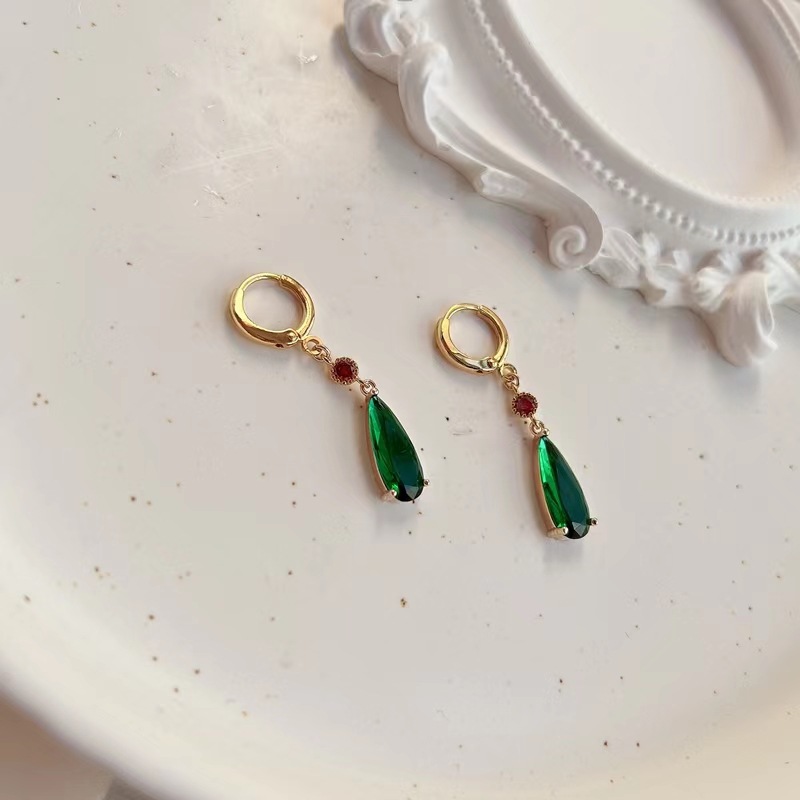 1 Pair Simple Style Water Droplets Inlay Alloy Gem Glass Drop Earrings display picture 1