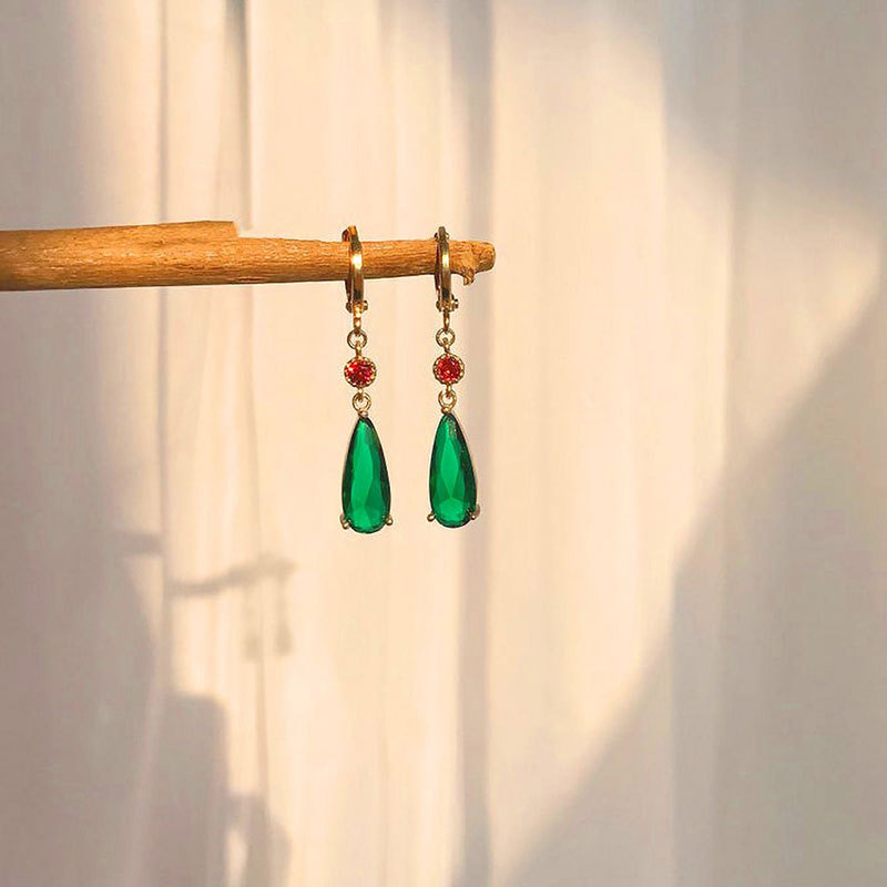 1 Pair Simple Style Water Droplets Inlay Alloy Gem Glass Drop Earrings display picture 3