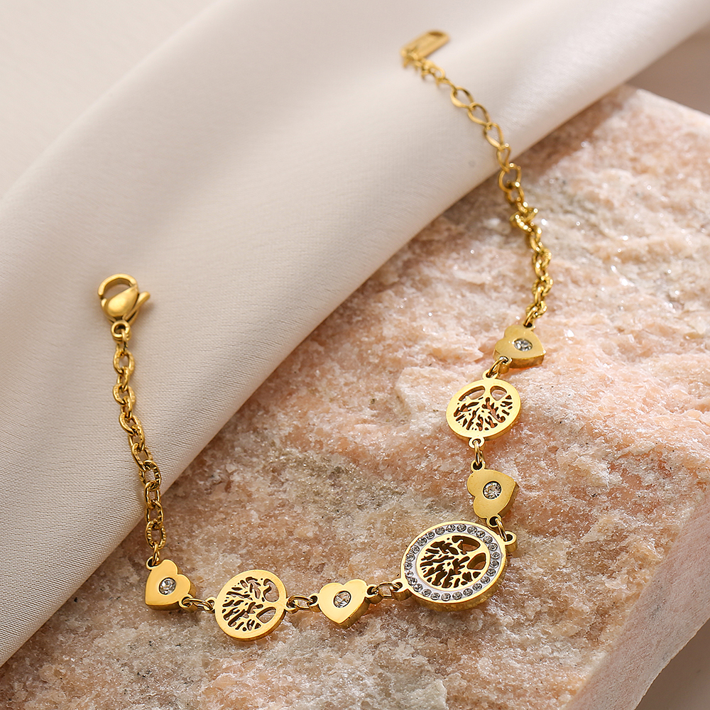 Vintage Style Lucky Tree 304 Stainless Steel 18K Gold Plated Zircon Bracelets In Bulk display picture 3