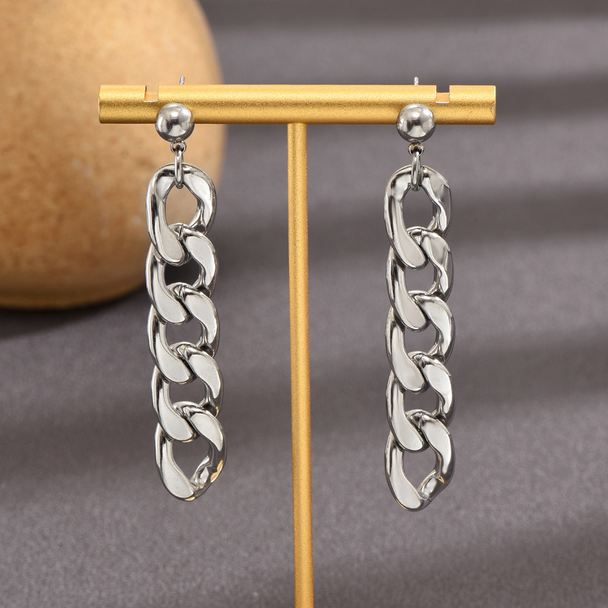 Wholesale 1 Pair Hip-hop Chain Stainless Steel Silver Plated Drop Earrings display picture 1