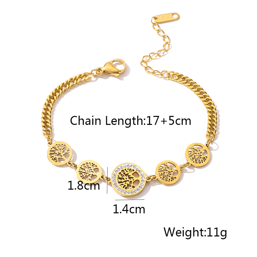 Vintage Style Lucky Tree 304 Stainless Steel 18K Gold Plated Zircon Bracelets In Bulk display picture 1