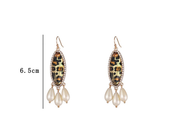 1 Pair Casual Water Droplets Leopard Alloy Pearl Plating Inlay Rhinestones Shell Women's Drop Earrings display picture 5