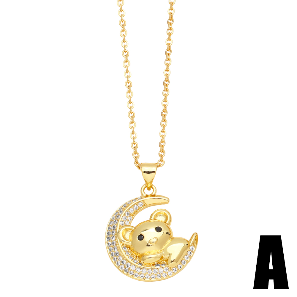 1 Piece Cute Little Bear Copper Plating Inlay Zircon 18k Gold Plated Pendant Necklace display picture 4