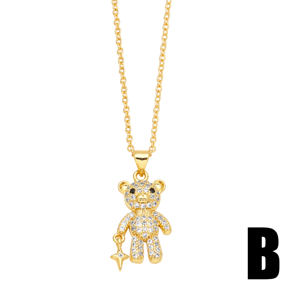 1 Piece Cute Little Bear Copper Plating Inlay Zircon 18k Gold Plated Pendant Necklace display picture 3